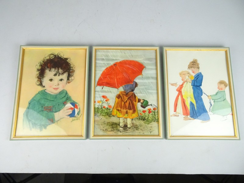 3 vintage kunstwerkjes voor de kinderkamer op te fleuren.