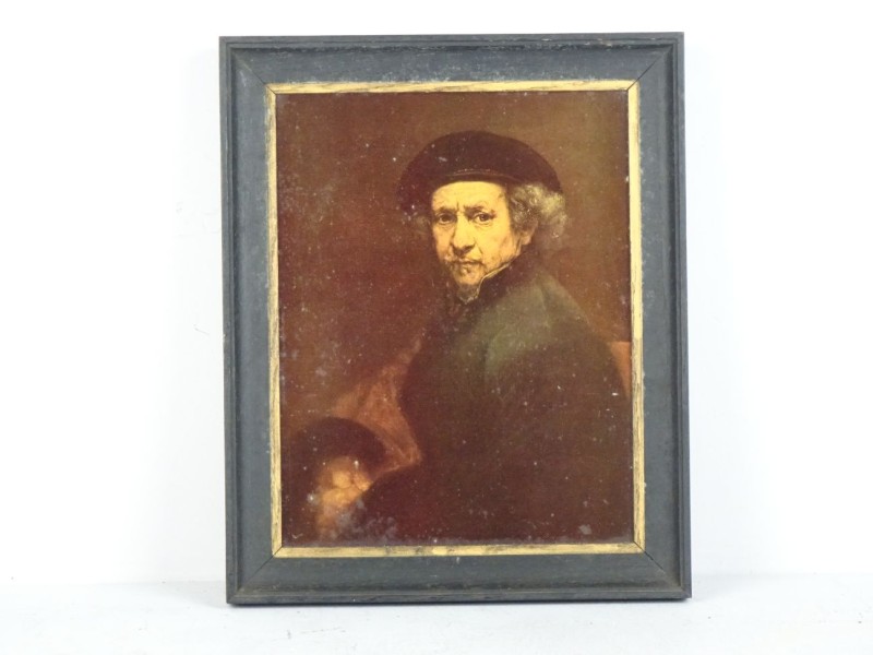 Vintage Rembrandt zelfportret op hout.