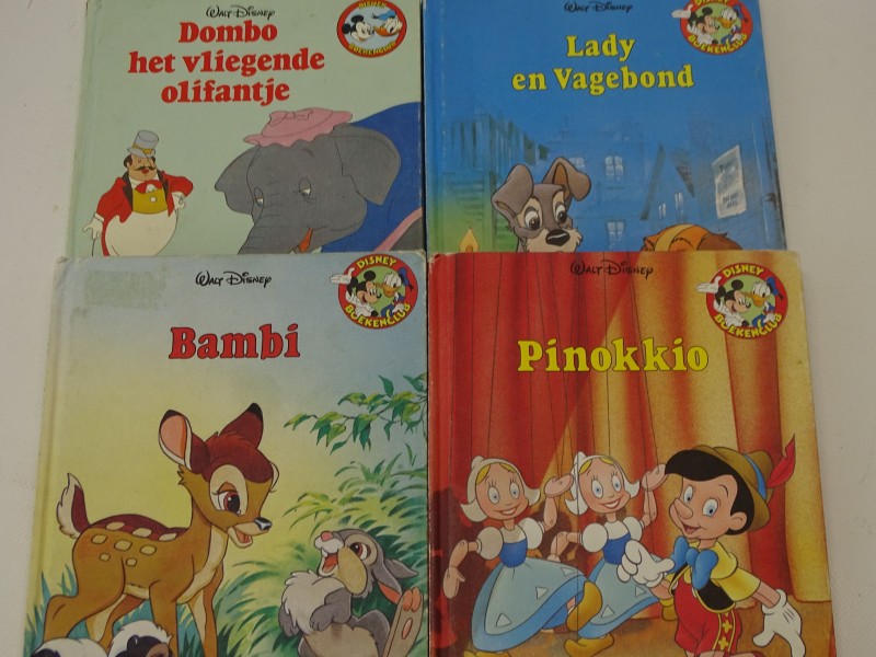 4 Disney Boeken: Bambi, Pinokkio, Lady & Vagebond Dombo, Jaren - De Kringwinkel