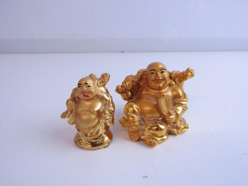 2 beelden Reizende Boeddha’s Goudkleurig