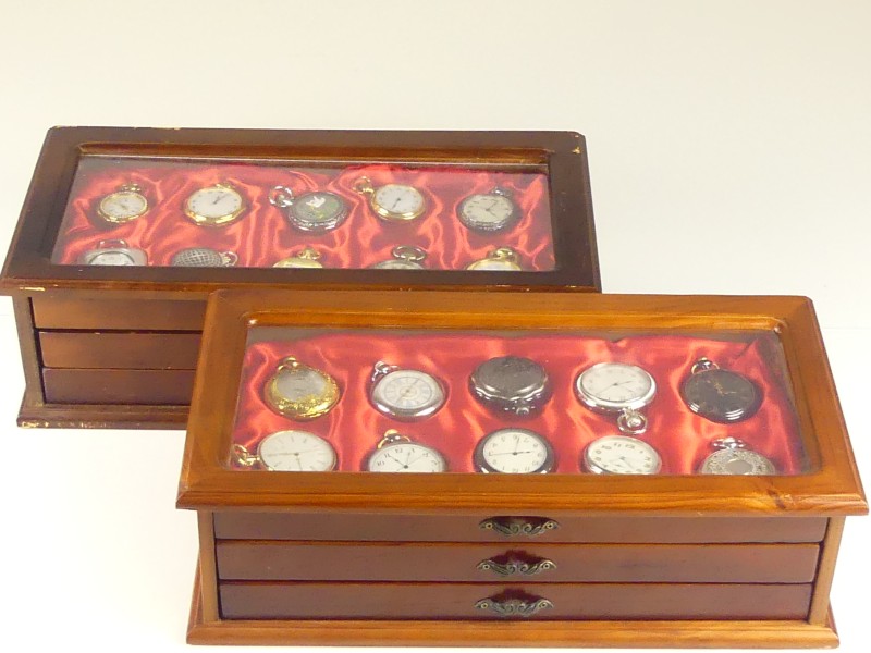 Vintage 2 Collectie zakhorloges in originele horlogekast