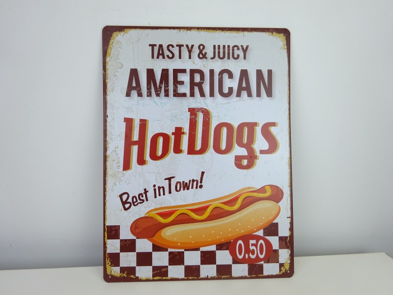 Blikken Reclamebord: American Hot Dogs, Best In Town