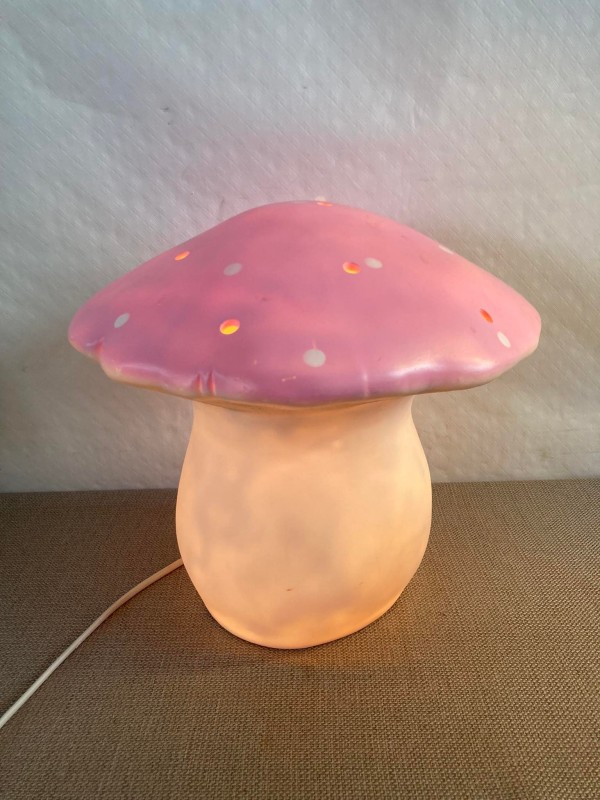 Vintage roze Heico paddenstoel nachtlampje
