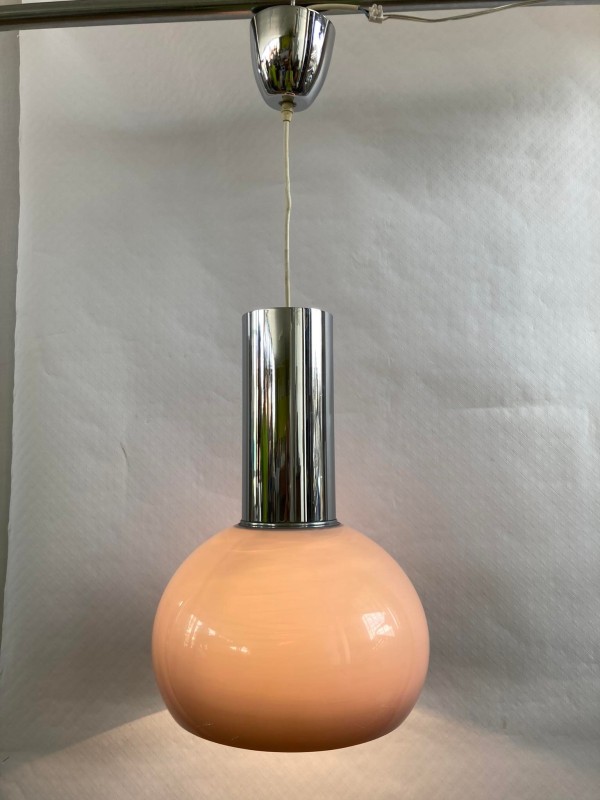 Vintage plafondlamp uit chroom en plastiek