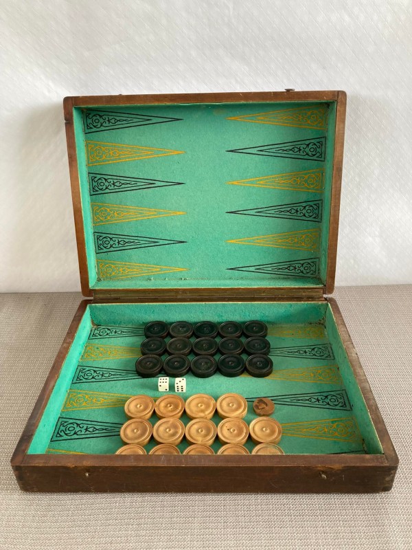 Houten backgammon speeldoos