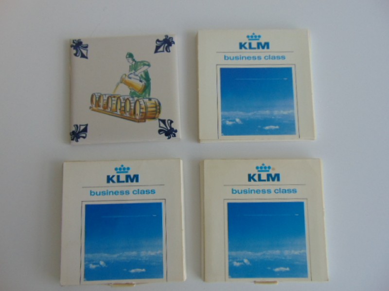 4 KLM Business Class Tegeltjes: B1, B3, B4 en B5, 1986