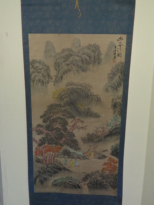 Vintage Chinese Scroll / Wanddecoratie met Berglandschap
