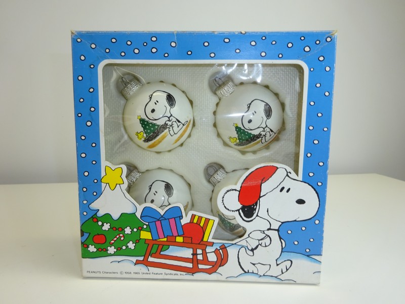Doos met 4 Snoopy Kerstballen, Krebs Und Sohn, 1965