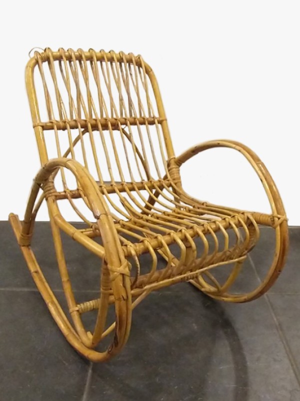 Vintage rotan/rieten kinderschommelstoel
