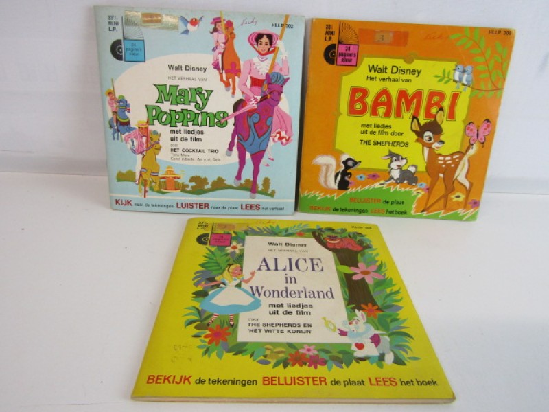 3 Maxi Singles: Bambi, Alice In Wonderland, Mary Poppins, Walt Disney, Jaren '60