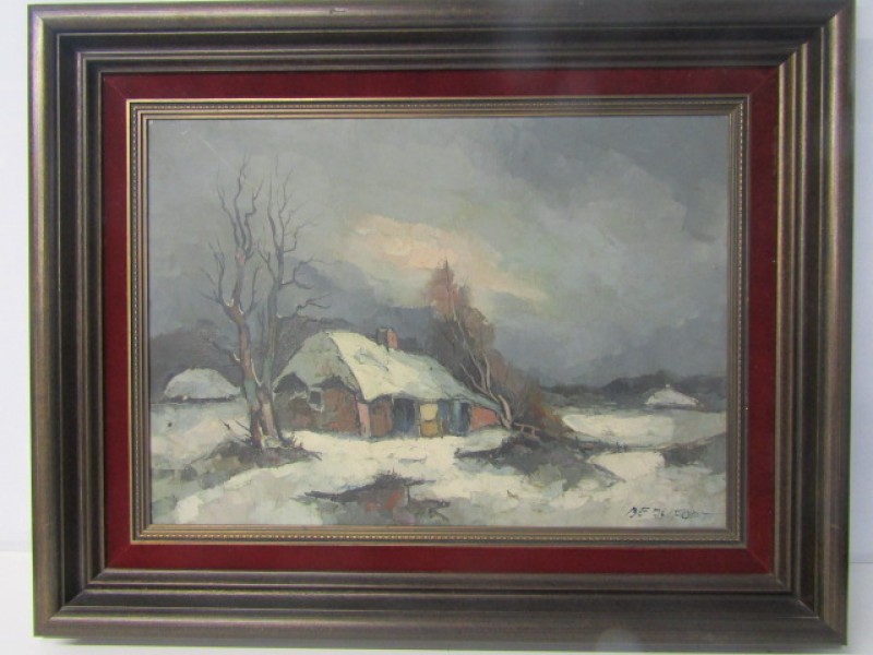 Groot Schilderij, Winterlandschap, Gehandtekend, Beaufort