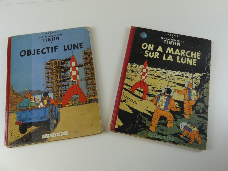 Hergé: 2 strips Tintin  het maanluik 1953 - 1954 eerste drukken