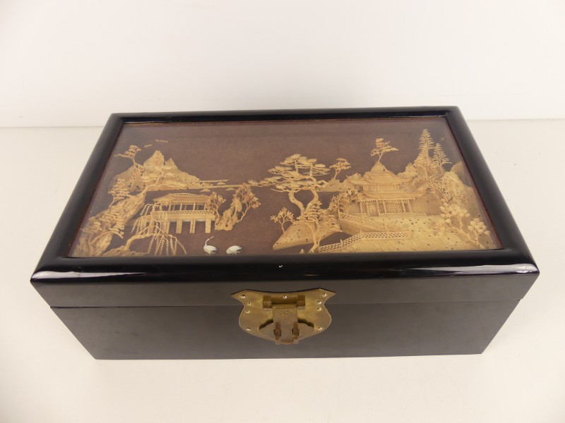Vintage Chinese houten kruk juwelendoosje