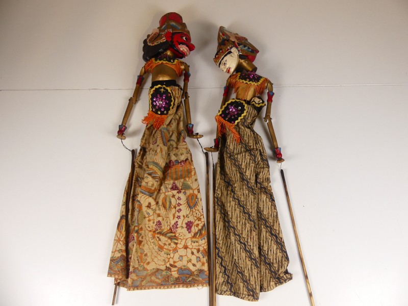 Vintage Marionette houtenpoppen - wayang golek