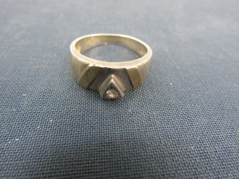 Vintage Ring: 950 Zilver met Goudkleurige Accenten, Blinkend Steentje