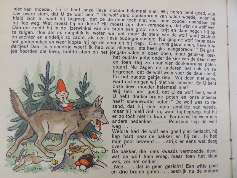 Oud Kinderboek: De Wolf en de Zeven Geitjes 1950
