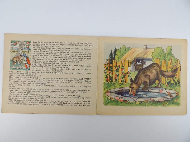 Oud Kinderboek: De Wolf en de Zeven Geitjes 1950