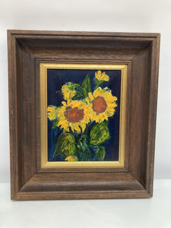 Olieverfschilderij: Zonnebloemen van Sonja Guisez (1976)