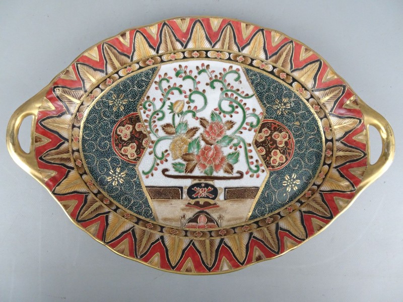 Vintage Oosterse porseleinen ovalen decoratieve schaal