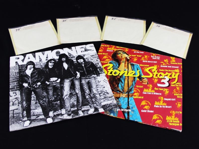 Enkele lp van Ramones, een dubbele lp:  Stones Story 3, en 4 singletjes The Rolling Stones