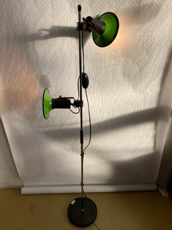 Vintage staande lamp met 2 groene spots