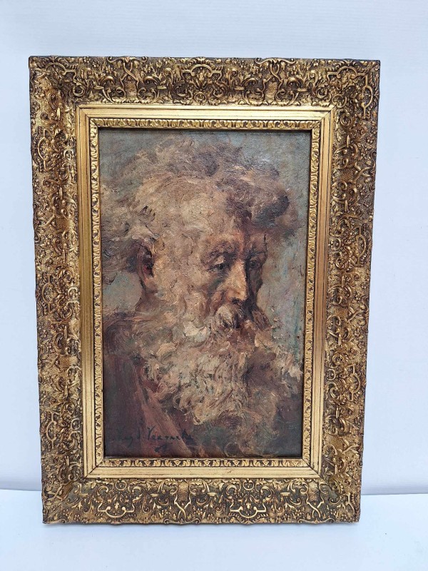 Antiek schilderij met een portret van een bebaarde man: Van De Veegaete - oliepaneel