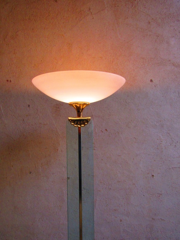 Design Staande Lamp, Glas en Koperkleurig Metaal