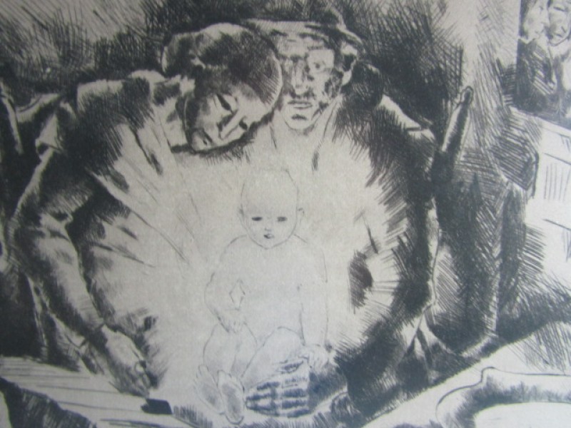 Litho Marius Carion, Marie au Borinage, met  opdracht, 1958