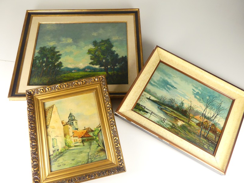Vintage – 3 landschapsschilderijen