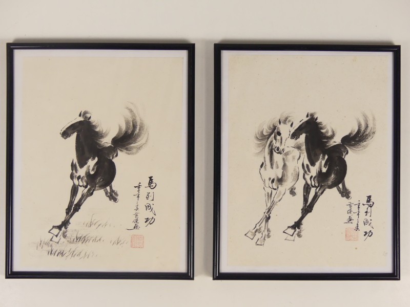 Xu Beihong – 2 drukken galopperende paarden