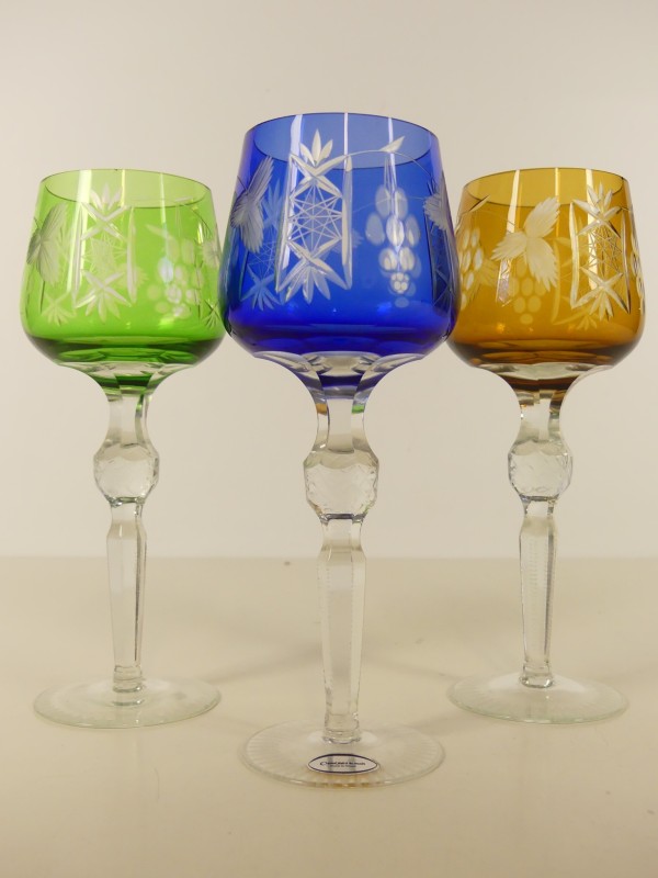 3 Gekleurde kristallen wijnglazen