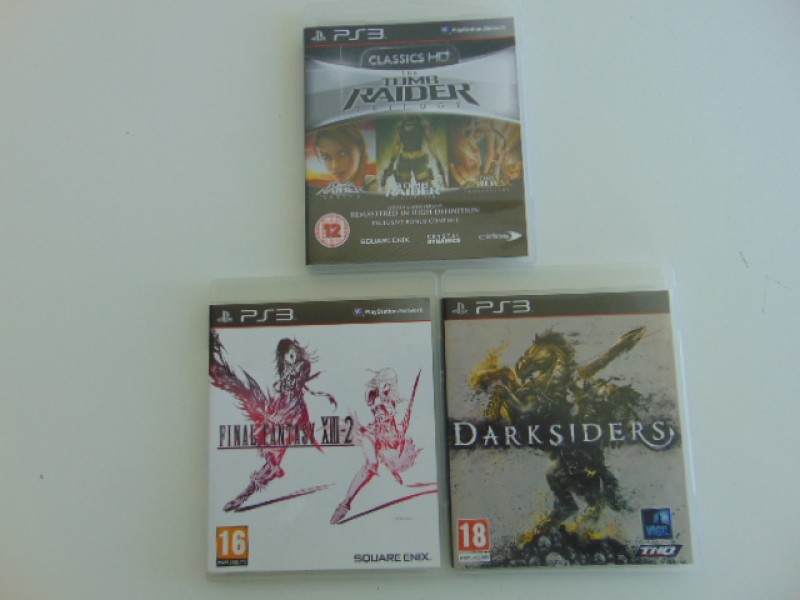 3 Playstation 3 Games: Tomb Raider Trilogy, Final Fantasy XIII-2 en Darksiders