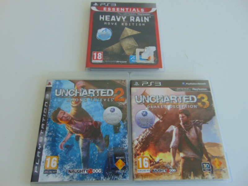3 Playstations 3 Games: Uncharted 2 en 3 + Heavy Rain