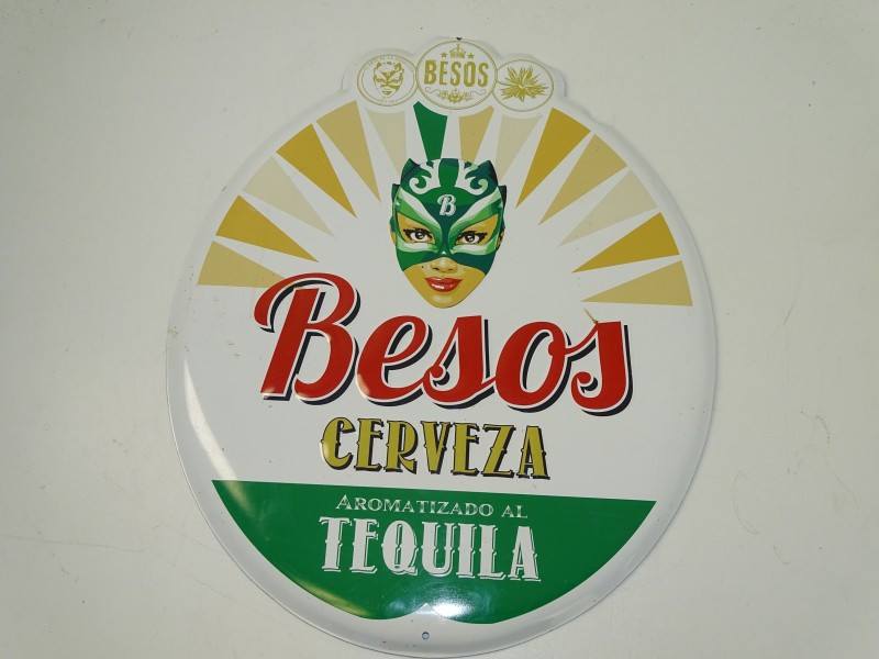 Blikken Reclamebord: Besos, Cerveza, Aromatized Al Tequila