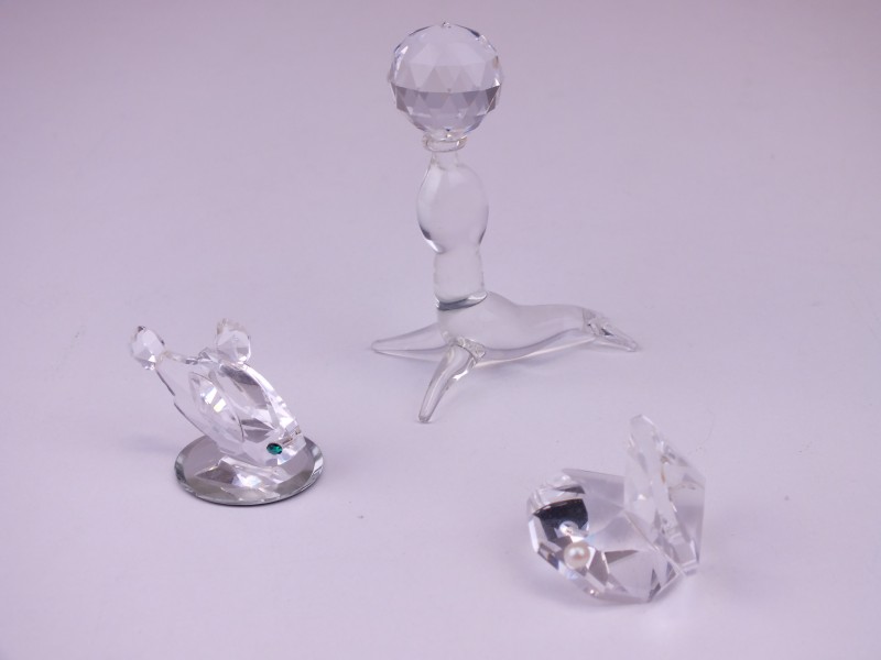 3 Kristallen Figuurtjes: Zeehond, Vis en Schelp