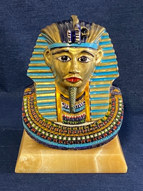 Vintage metalen buste van een farao op een marmeren voet (6,5 kg)