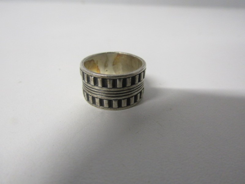 Zilveren Ring Blokpatroon, 925