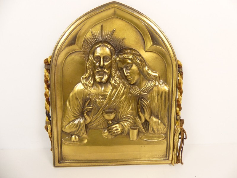 Vintage / Antiek A. Birembaux Bronskleurig icoon - Bronzen Plaket