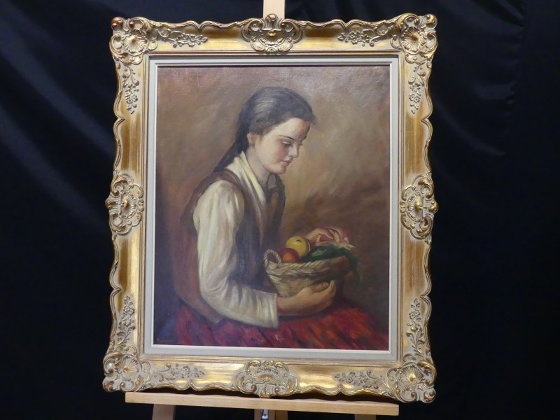 Schilderij – Han - vrouw met fruitmand