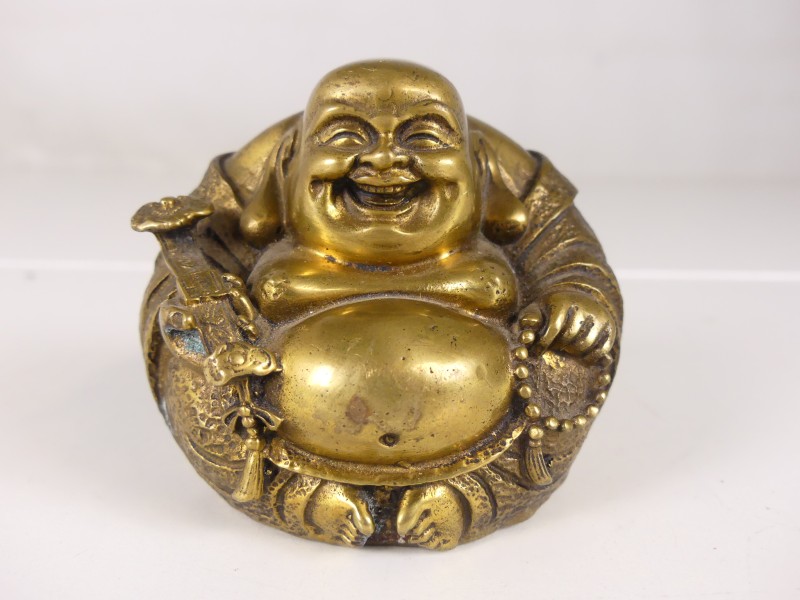 Decoratie lachende Boeddha - messing