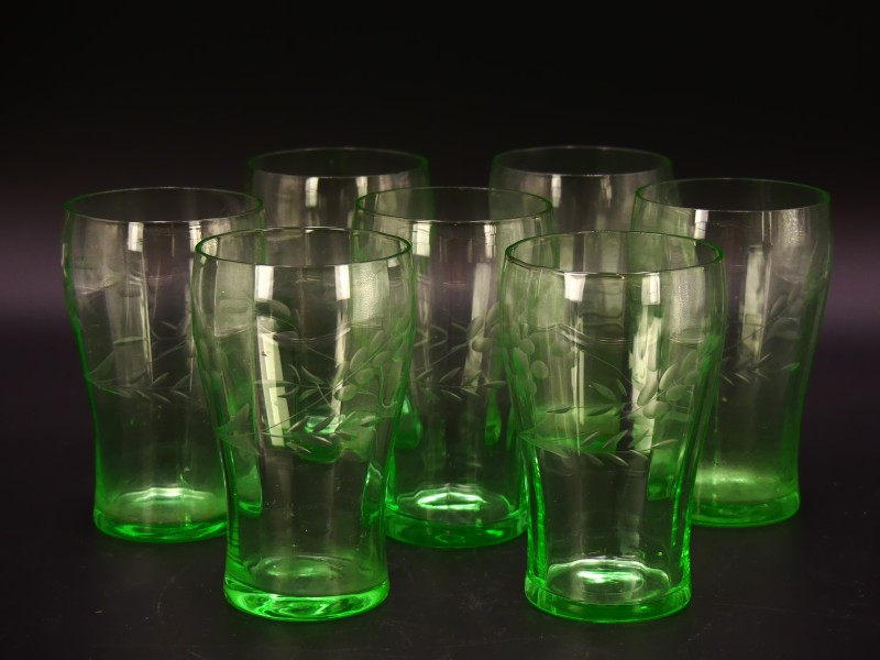 Vintage Uranium glazen groen - 6 stuks