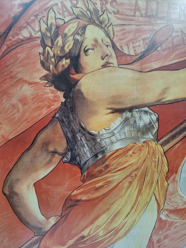 Ingekaderde poster van de inhuldigingsfeesten van de Vooruit in Gent in Art Nouveau stijl
