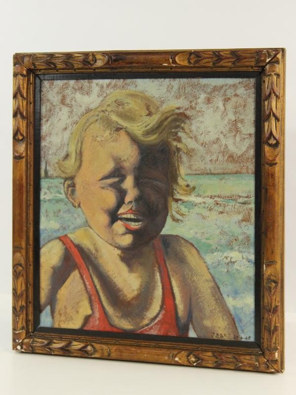 Olie op paneel - Lachende, blonde jongen - gesign. J. Bard. - 1945