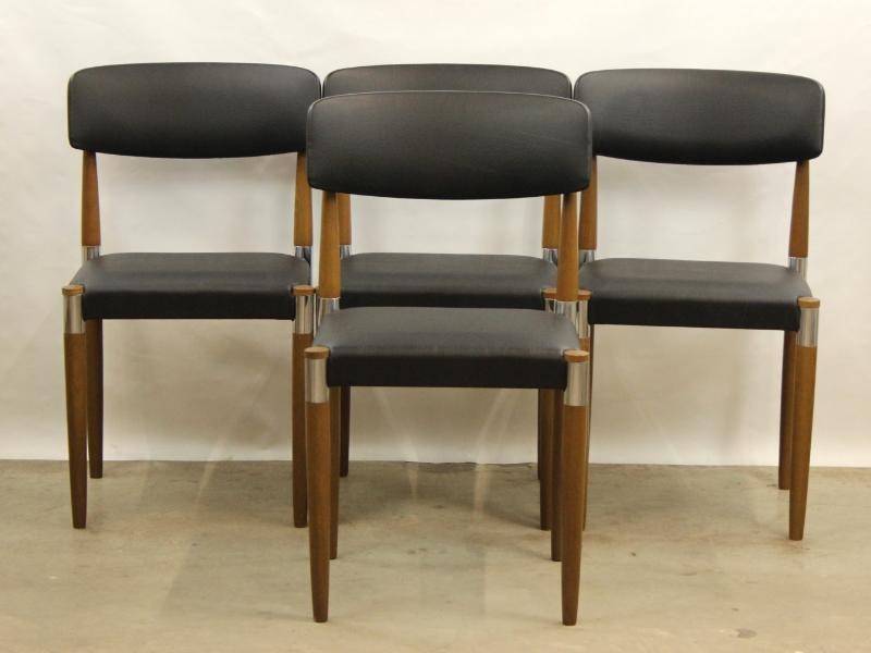 4 Topform design stoelen - skai en hout - jaren '70-'80