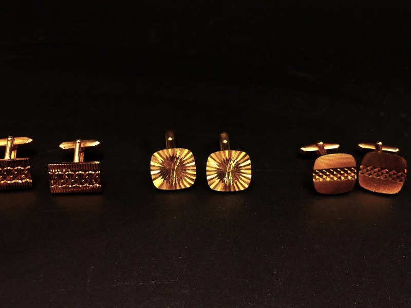 3 Paar vintage manchetknopen - gouden kleur
