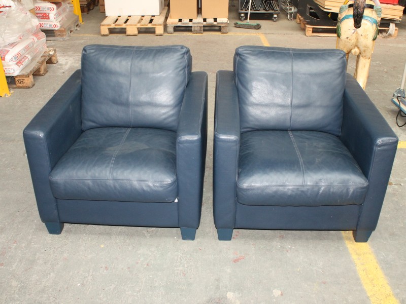 Koppel Blauwe Lederen fauteuils - Erpo
