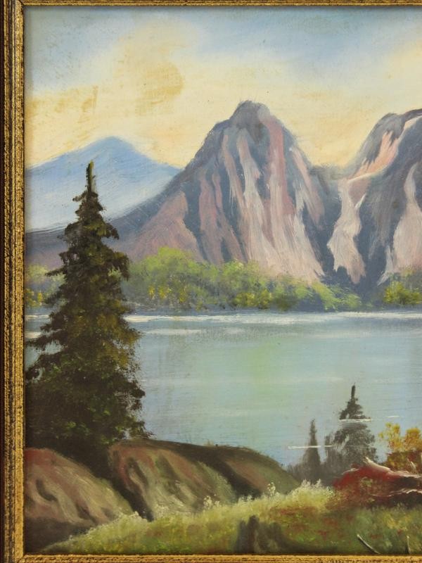 Klein olieverf schilderij met een berglandschap door Abeel - '82