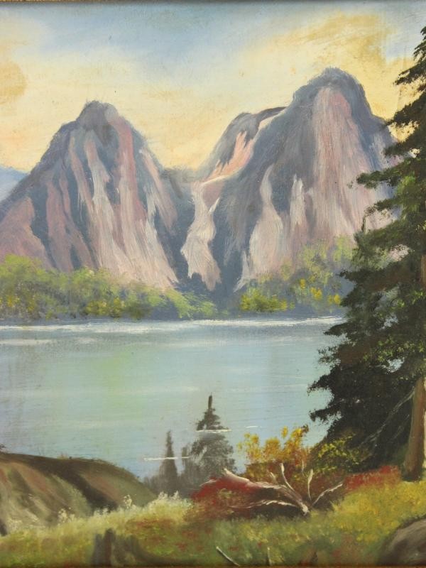 Klein olieverf schilderij met een berglandschap door Abeel - '82