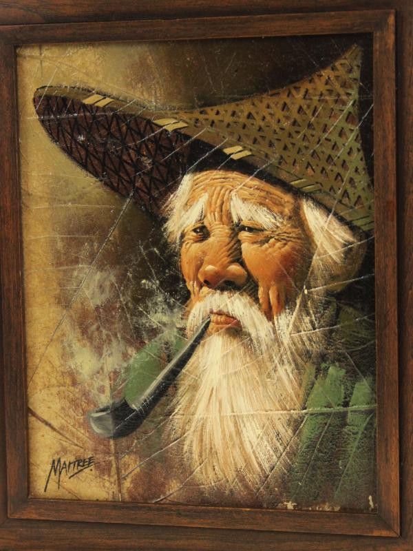 Vintage portret op tabaksbladeren - Maitree