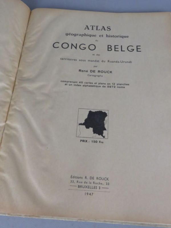 Vintage Franstalige hardcover atlas Belgisch Congo 1947.